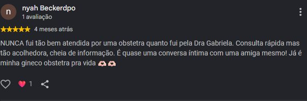 Recorte da avaliação de cinco estrelas publicada por nyah Beckerdpo no Google