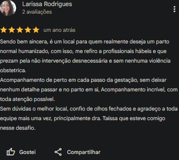 Avaliação completa de cinco estrelas de Larissa Rodrigues no Google